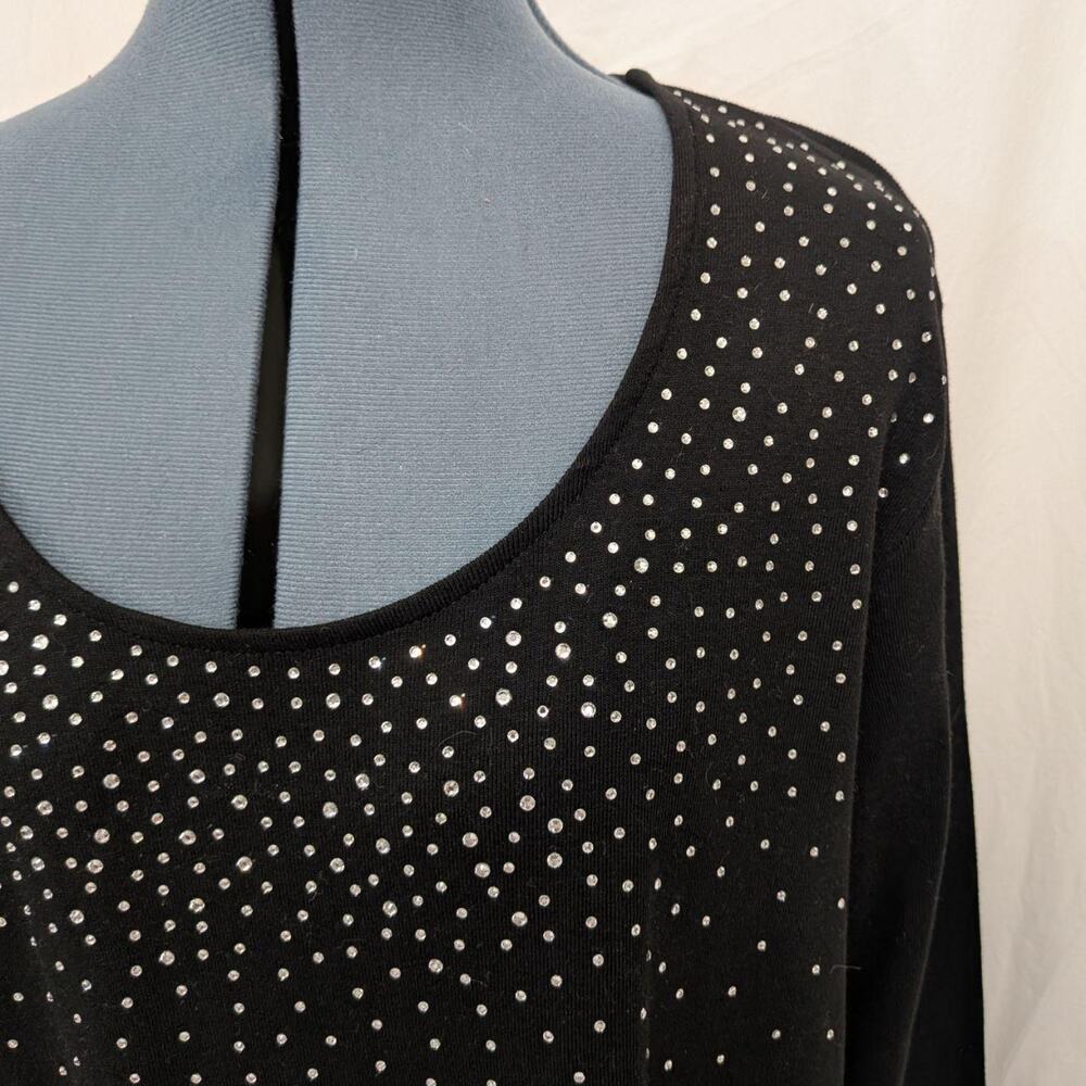 Rafaella black cotton long‑sleeve studded scoop‑neck top, size XL - Picture 2 of 7